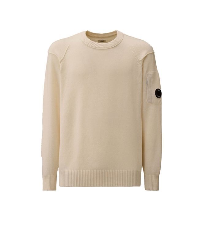 C.P. COMPANY - Knitwear - LAMBSWOOL GRS CREWNECK LENS SWEATER GAUZE WHITE  
CHRISPLE MAGLIONE