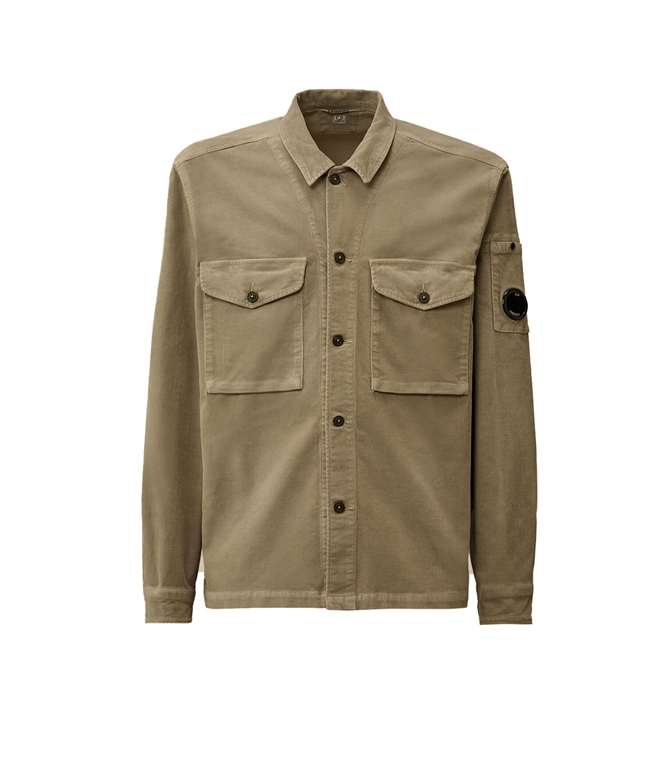 C.P. COMPANY - Camicie - CORDUROY LENS BUTTON OVERSHIRT FUNGI GREY