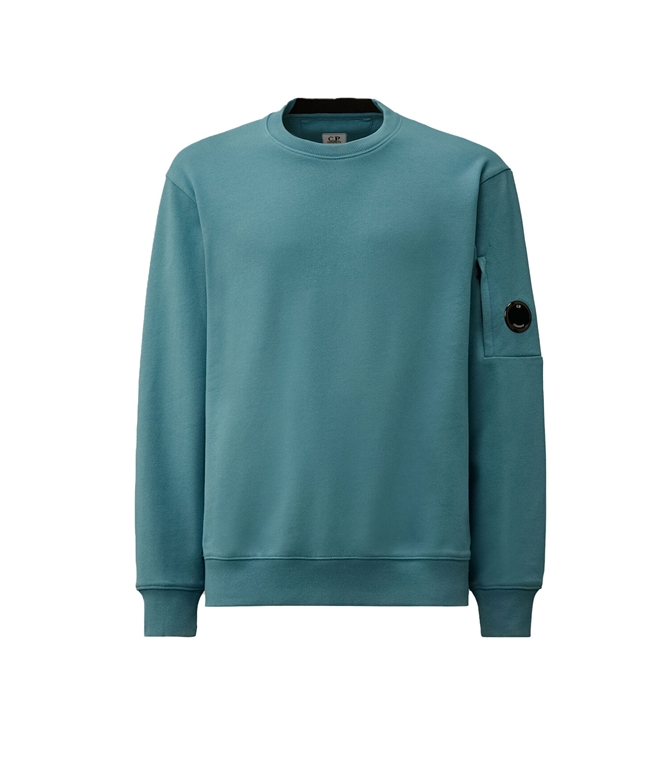 C.P. COMPANY - Sweatshirt - DIAGONAL RAISED FLEECE CREWNECK LENS SWEATSHIRT AEGEAN BLUE