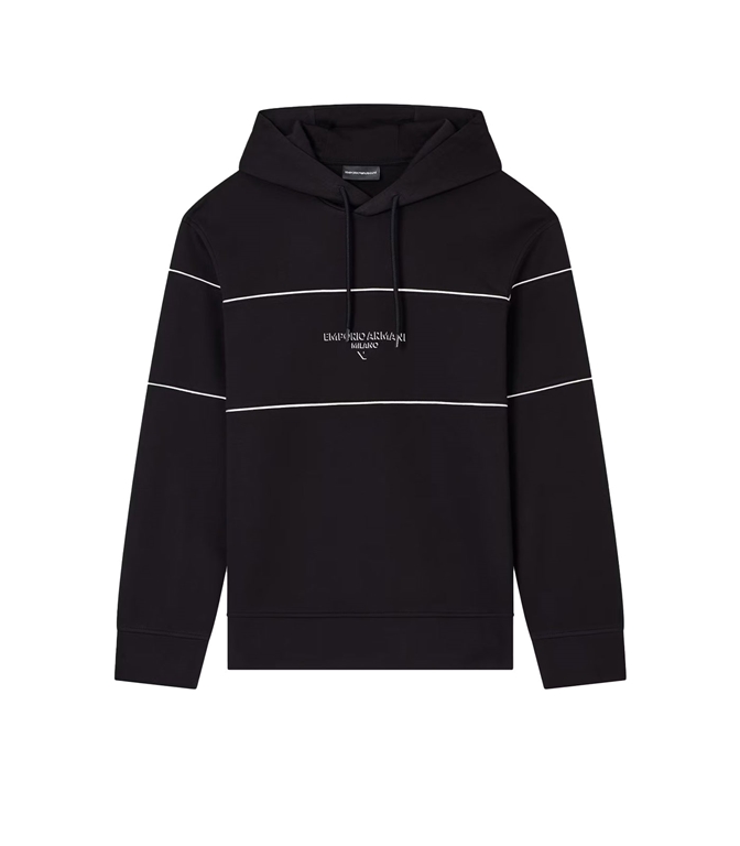 Emporio Armani - Felpe - FELPA CON CAPPUCCIO IN DOUBLE JERSEY CON LOGO EFFETTO 3D BLACK BEAUTY