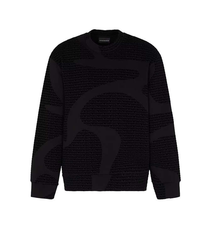 Emporio Armani - Felpe - FELPA CON LOGO FLOCK ALL OVER IN JERSEY MISTO LYOCELL ASV BLACK FANCY