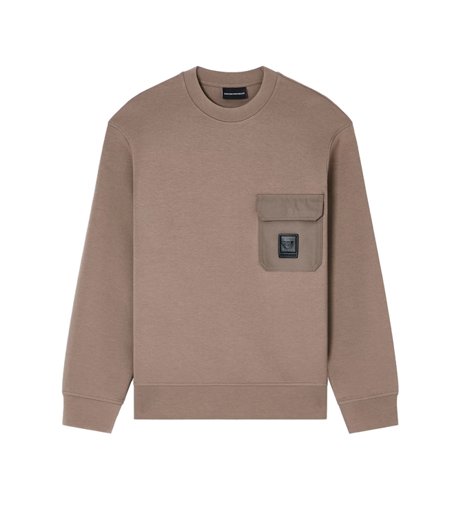 Emporio Armani - Felpe - FELPA IN DOUBLE JERSEY CON TASCA E PATCH LOGO ASV WALNUT