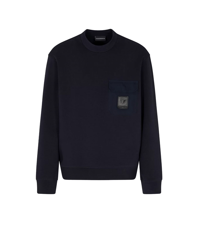 Emporio Armani - Felpe - FELPA IN DOUBLE JERSEY CON TASCA E PATCH LOGO ASV BLU NAVY