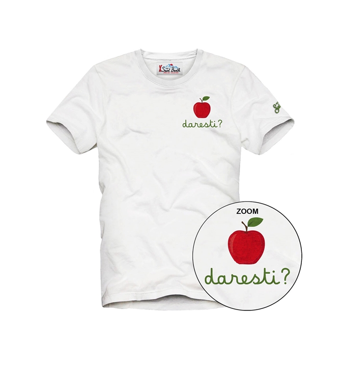 Mc2 Saint Barth - T-Shirt - WHITE ARNOTT TSHIRT WITH DARESTI APPLE EMBROIDERY