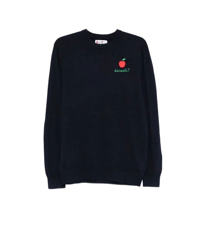 Mc2 Saint Barth - Knitwear - HERON LIGHT SWEATER WITH DARESTI APPLE EMBROIDERY IN BLUE