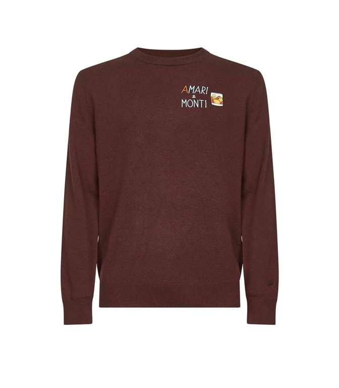 Mc2 Saint Barth - Knitwear - LOGO-EMBROIDEDD CREW-NECK SWEATER BROWN