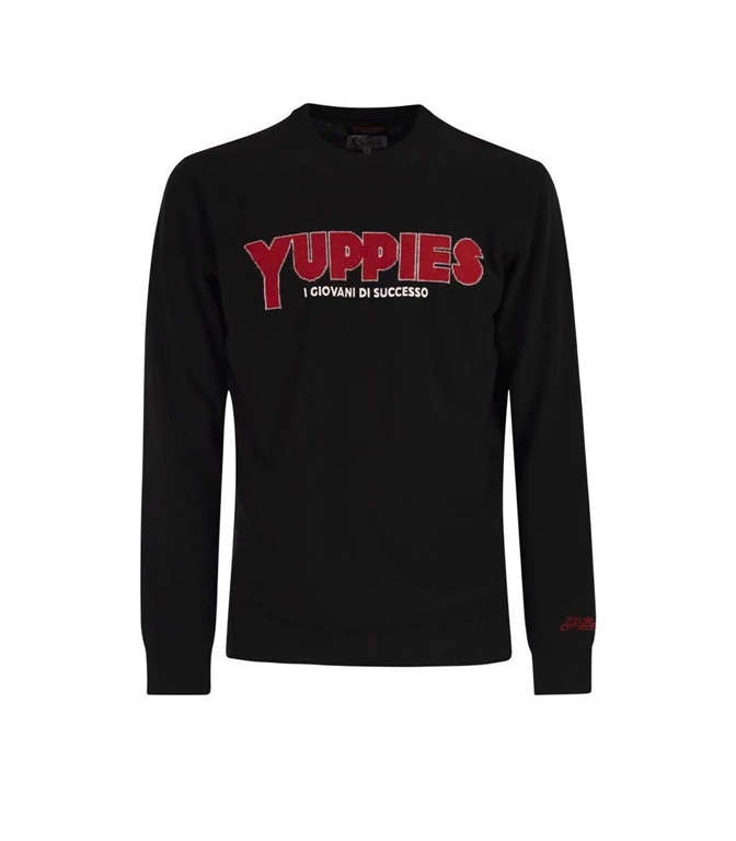 Mc2 Saint Barth - Knitwear - HERON LIGHT SWEATER WITH YUPPIES EMBROIDERY BLACK