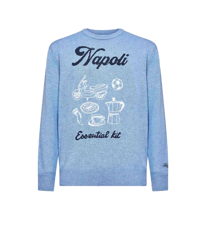 Mc2 Saint Barth - Knitwear - ARTWORK EMBROIDERY LONG-SLEEVED SWEATER LIGHT BLUE