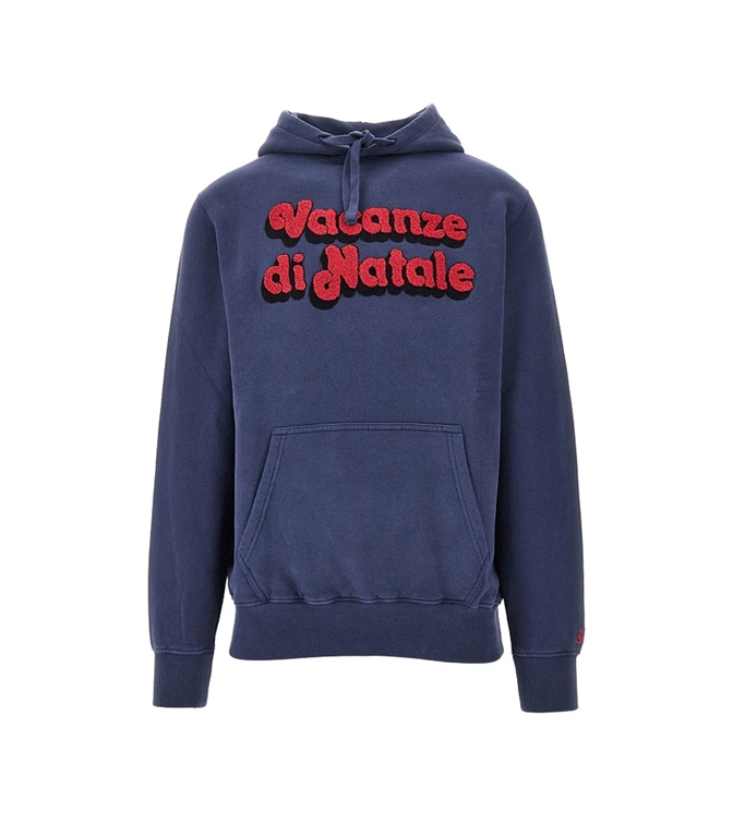 Mc2 Saint Barth - Sweatshirt - TRIBECA SWEATSHIRT IN BLUE COTTON WITH HOOD AND CHRISTMAS HOLIDAY EMBROIDERY