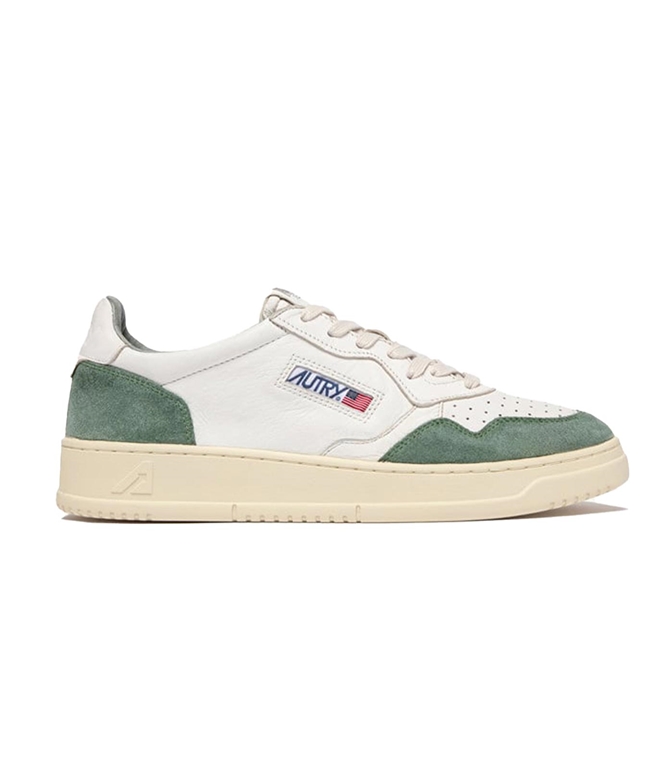 Autry - Scarpe - Sneakers - SNEAKERS MEDALIST LOW IN PELLE BIANCA DI CAPRA E SUEDE VERDE MILITARE
