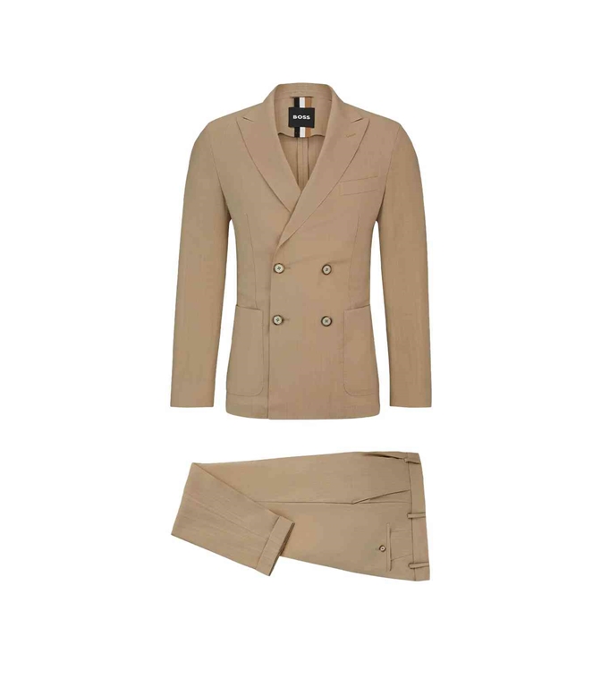 BOSS - Abiti - ABITO DOPPIOPETTO SLIM FIT IN LANA VERGINE BEIGE