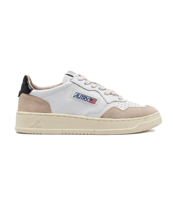 Autry - Scarpe - Sneakers - MEDALIST LOW IN PELLE BIANCA E NERA E SUEDE BEIGE