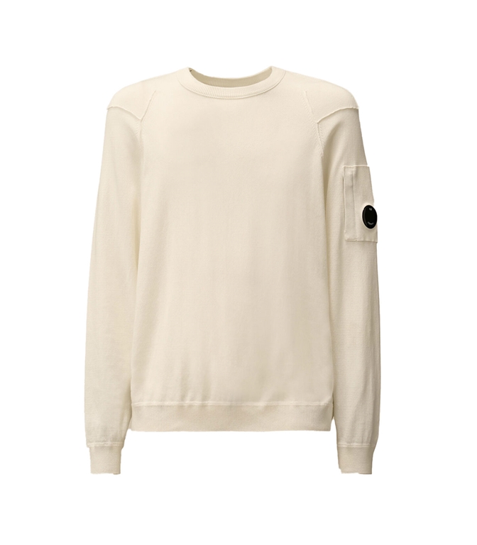 C.P. COMPANY - Felpe - SEA ISLAND CREWNECK LENS KNIT GAUZE WHITE