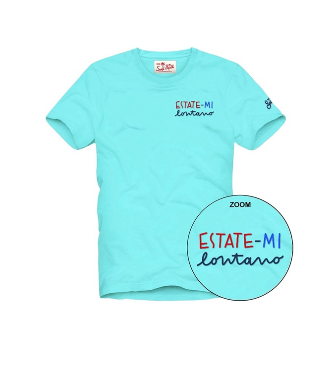 Mc2 Saint Barth - T-Shirt - T-SHIRT IN JERSEY DI COTONE CON RICAMO ESTATEMI LONTANO