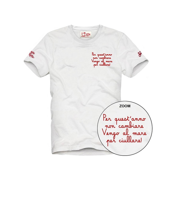 Mc2 Saint Barth - T-Shirt - T-SHIRT IN JERSEY DI COTONE CON RICAMO QUEST'ANNO NON CAMBIARE