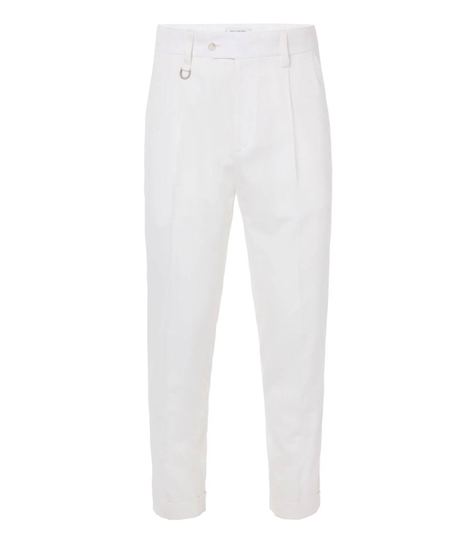 Paolo Pecora - Pantaloni - CHINO SARTORIALE CON PINCES "D" IN GABARDINA SMERIGLIATA GESSO