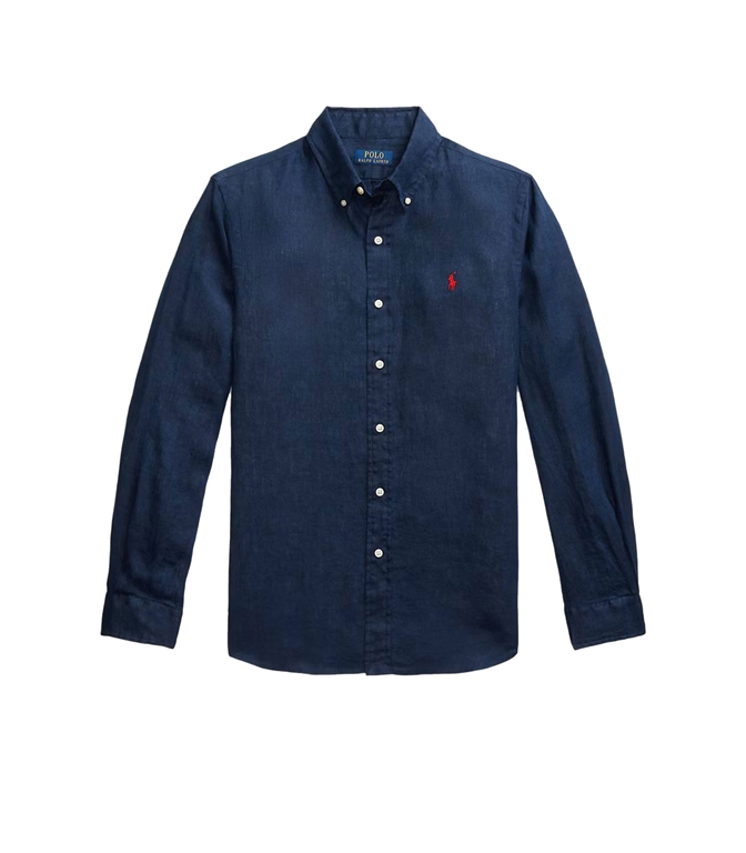 POLO RALPH LAUREN - Shirts - CUSTOM-FIT BLUE NAVY NEWPORT LINEN SHIRT