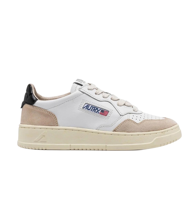 Autry - Scarpe - Sneakers - MEDALIST LOW IN PELLE BIANCA E NERA E SUEDE BEIGE