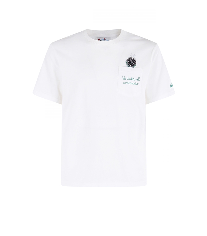 Mc2 Saint Barth - T-Shirt - T-SHIRT CONNOR IN COTONE BIANCO CON RICAMO SUL TASCHINO VA TUTTO AL CONTRARIO