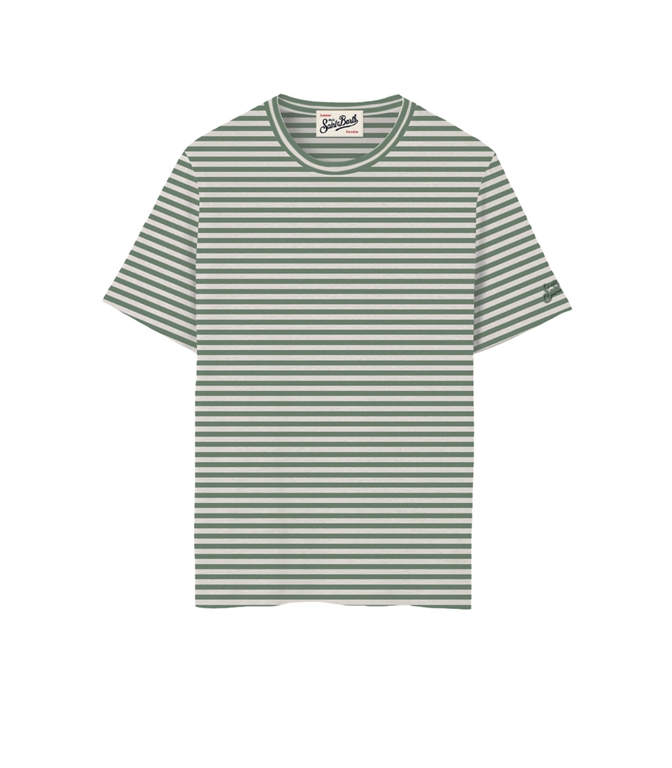Mc2 Saint Barth - Maglie - T-SHIRT DOVER IN COTONE A RIGHE VERDI CON RICAMO LOGO