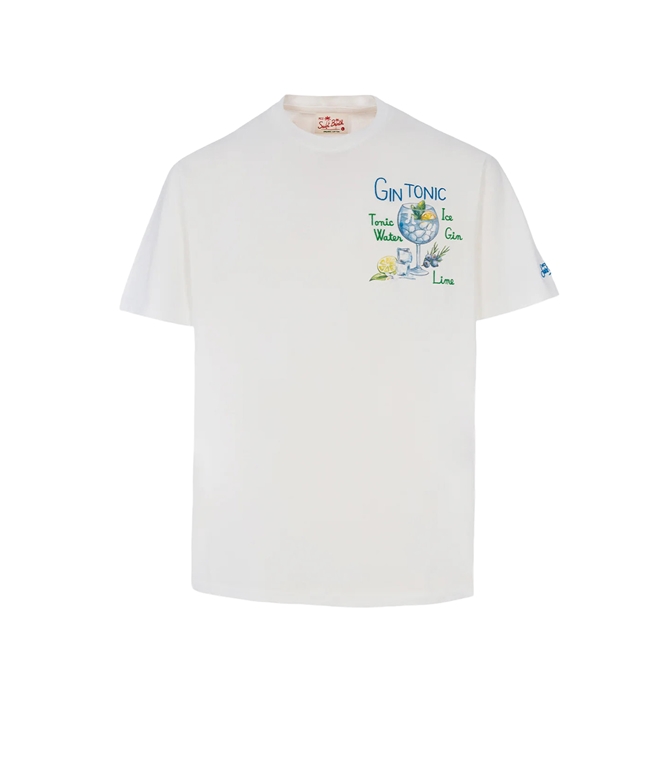 Mc2 Saint Barth - T-Shirt - T-SHIRT IN COTONE CON STAMPA E RICAMO GIN TONIC