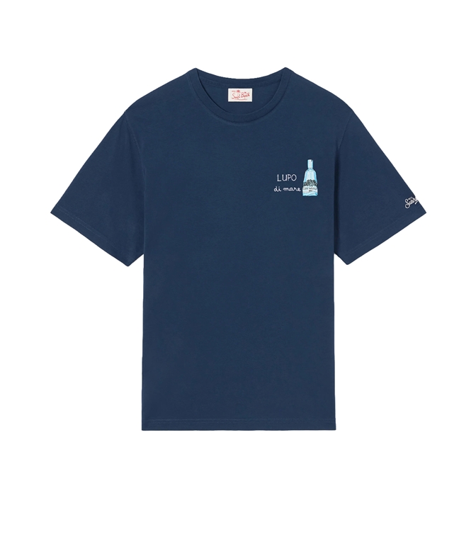 Mc2 Saint Barth - T-Shirt - PORTOFINO BLUE T-SHIRT WITH SEA WOLF EMBROIDERY