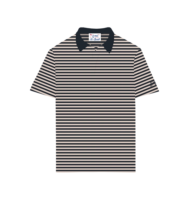 Mc2 Saint Barth - T-Shirt - POLO PORTLAND IN PIQUET DI COTONE A RIGHE BLU