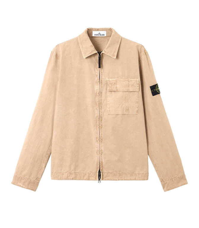 Stone Island - Camicie - BRUSHED ORGANIC COTTON CANVAS 'OLD' EFFECT DESERTO