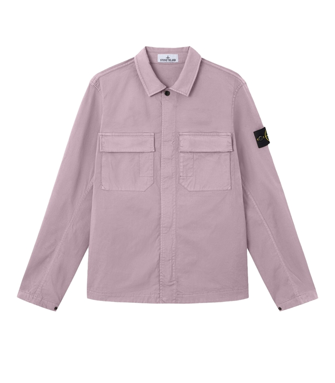 Stone Island - Shirts - STRETCH ORGANIC COTTON TWILL GRAY PURPLE
